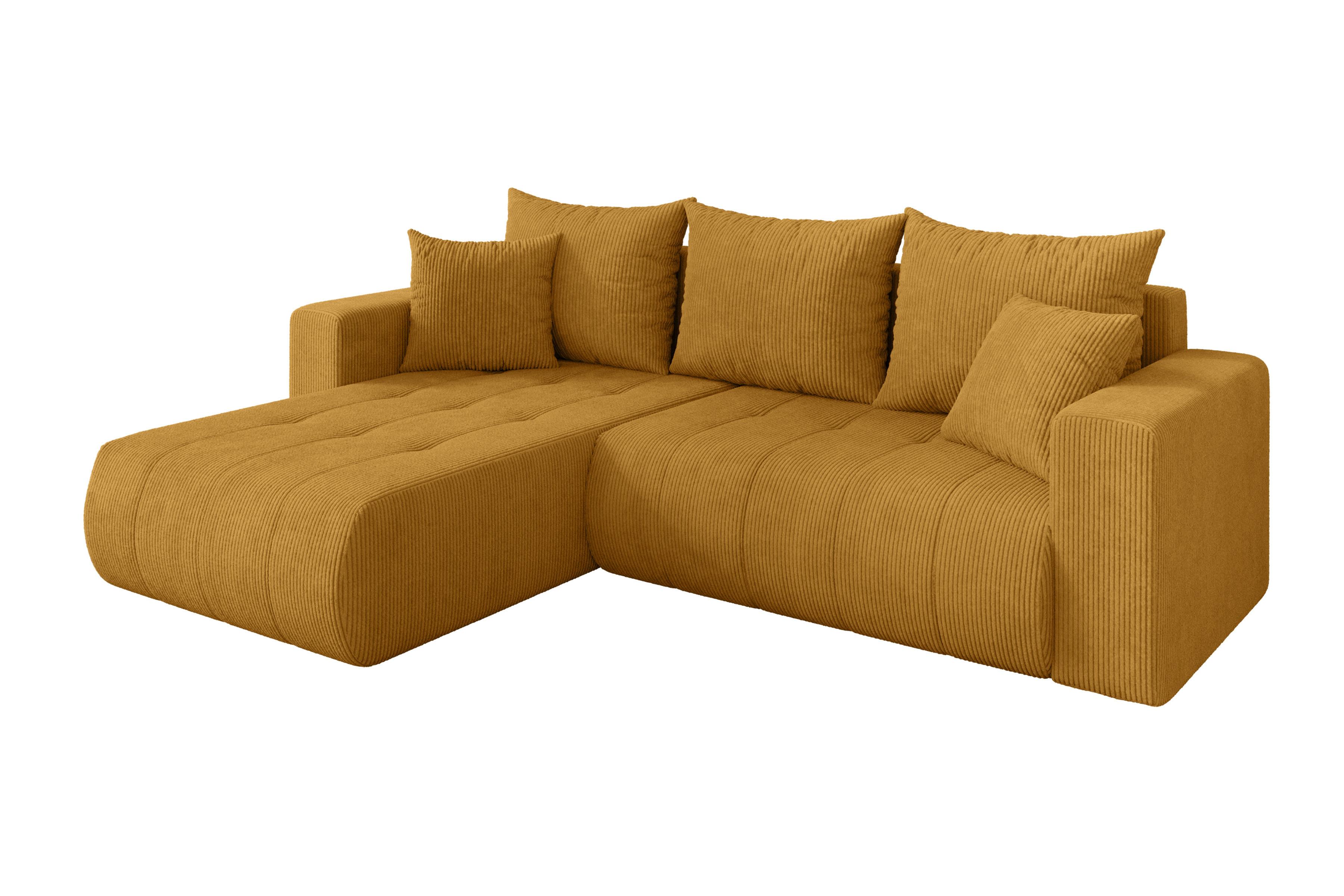 ECKSOFA mit Schlaffunktion Ottomane Links MILA-L 277x194x86 Senfgelb Cord - Dunkelgelb/Schwarz, Holzwerkstoff/Kunststoff (277/194cm) - ALTDECOR