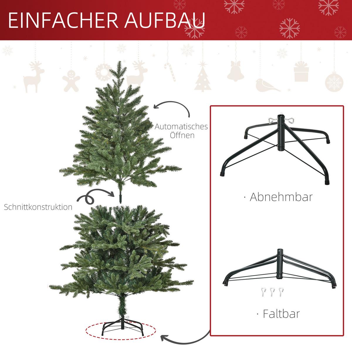 KÜNSTLICHER Weihnachtsbaum Tannenbaum zusammenklappbar und abnehmbar Grün - Grün, Kunststoff (150cm) - HOMCOM