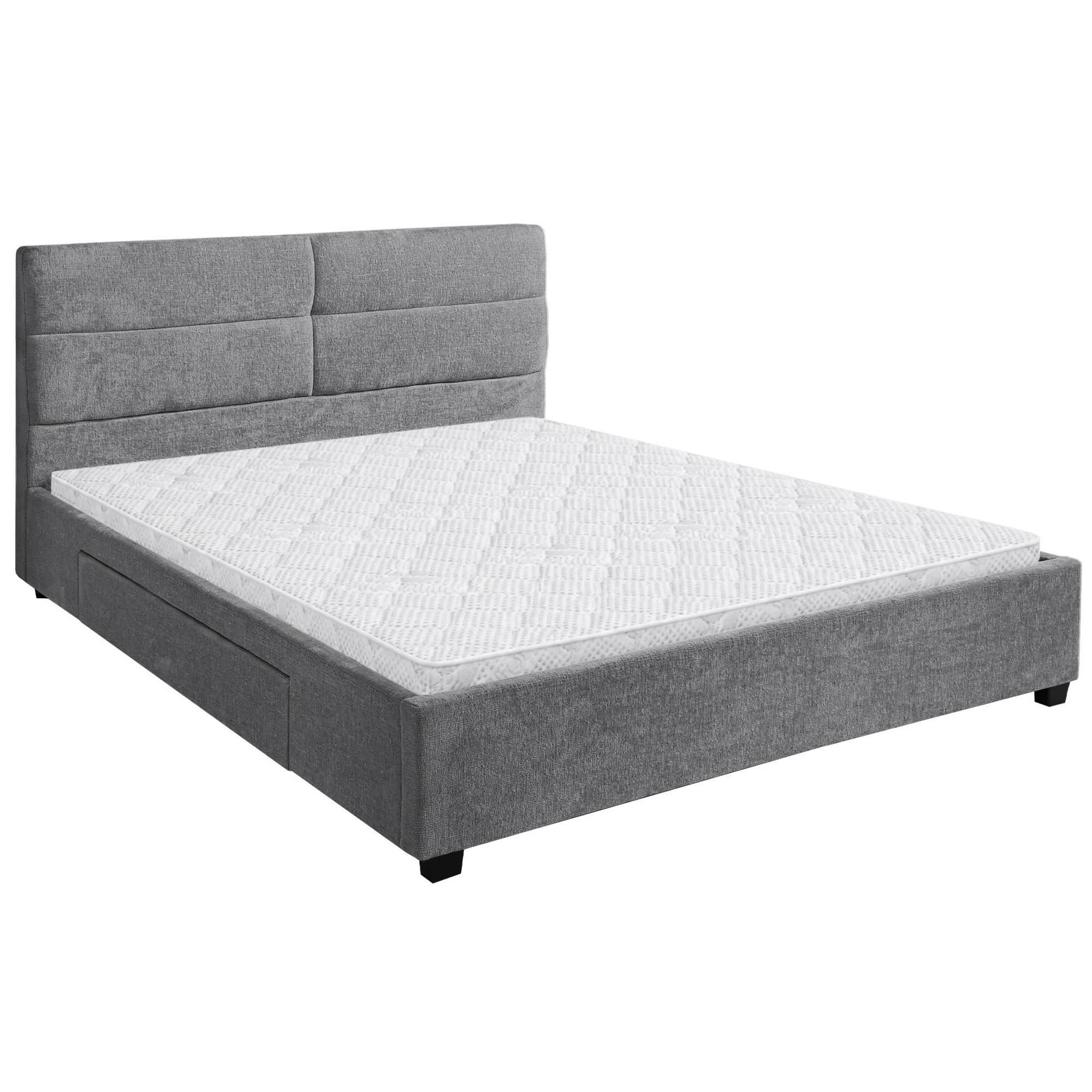 POLSTERBETT Aurea Doppelbett 160x200 cm mit Schublade und Schaumstoffmatratze 10 cm, Chenille-Stoff, Grau - Schwarz/Grau, Textil (160/200cm) - Beautysofa