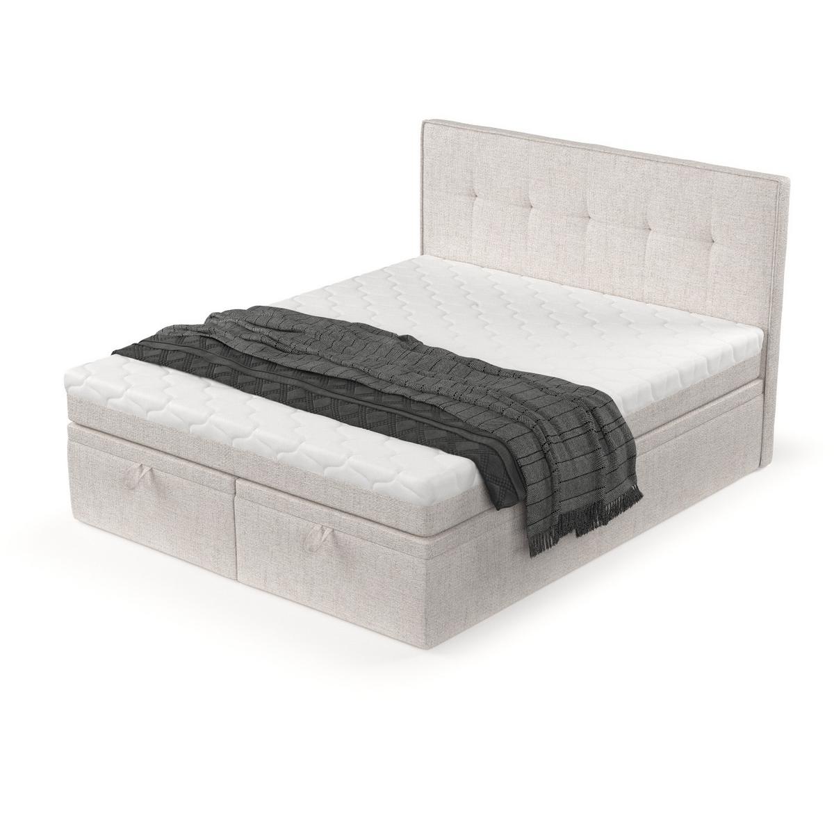 BOXBETT Arivo 140/200 cm Hellbeige im Neve Stoff - Sandfarben/Schwarz, Holz/Holzwerkstoff (140/200cm) - AltaBeds