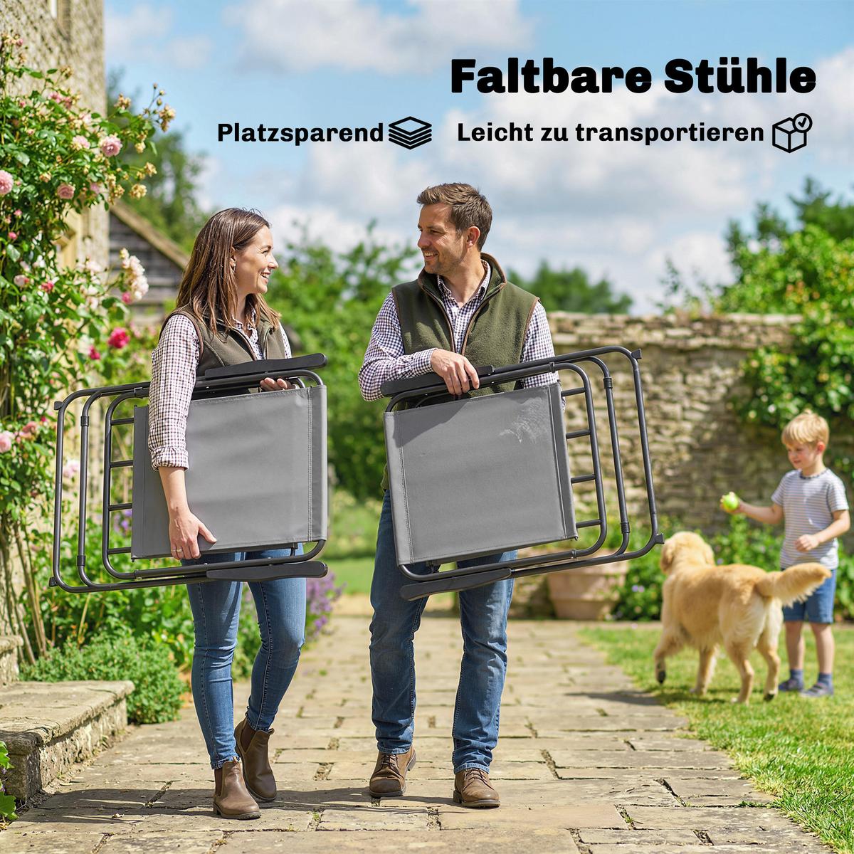 OUTDOOR-ESSGRUPPE 8er Set Stahl Netzstoff Grau - Schwarz/Grau, Metall - Outsunny