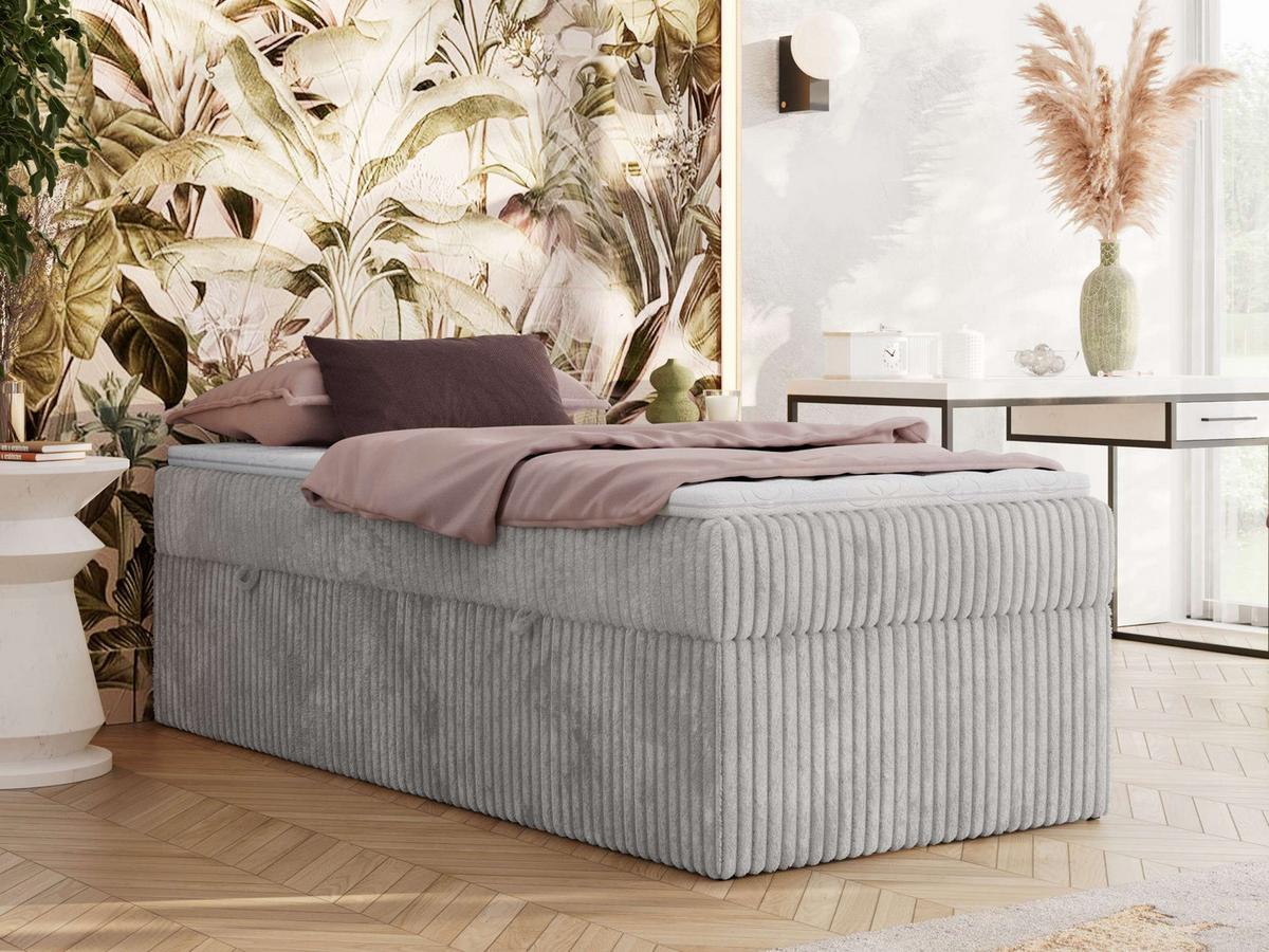 BOXBETT ZERO 90/200 - Hellgrau Cord - H4 - Topper Visco - Hellgrau, Textil (90/200cm) - MKS