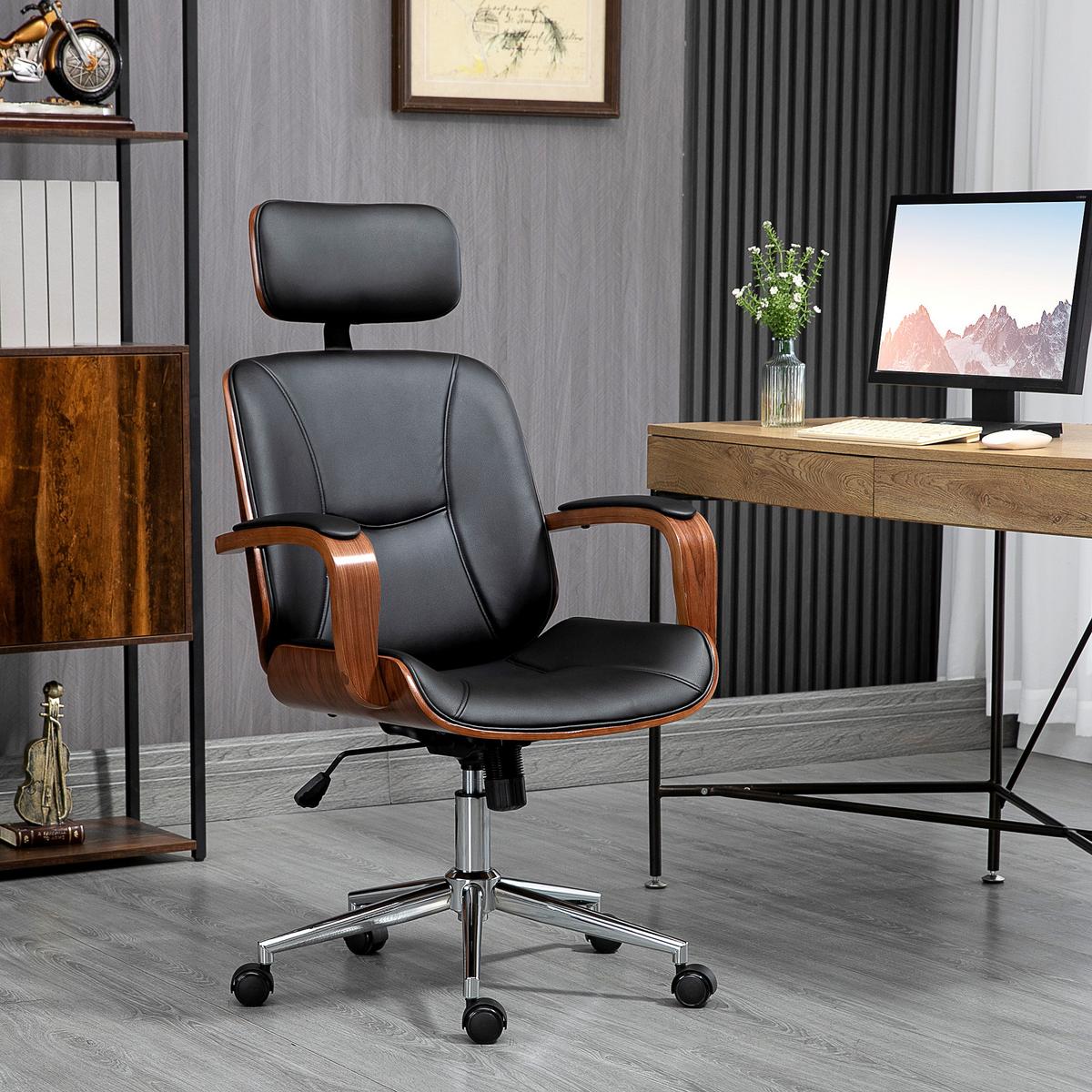 BÜROSTUHL Kunstleder Schwarz - Walnussfarben/Schwarz, Leder/Holz (65/125/66cm) - Vinsetto