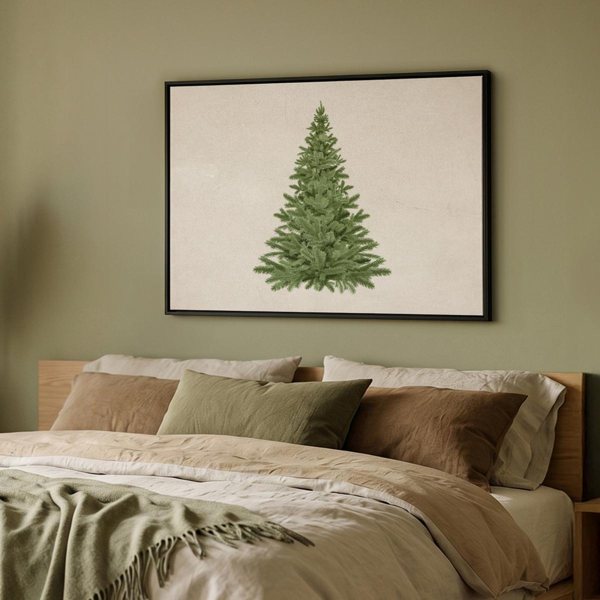 LEINWAND Bilder mit Rahmen - Weihnachtsbaum - Grün - Weihnachten - Feiertage - 100x70 - Olivgrün, Textil (100/70cm) - MuchoWow