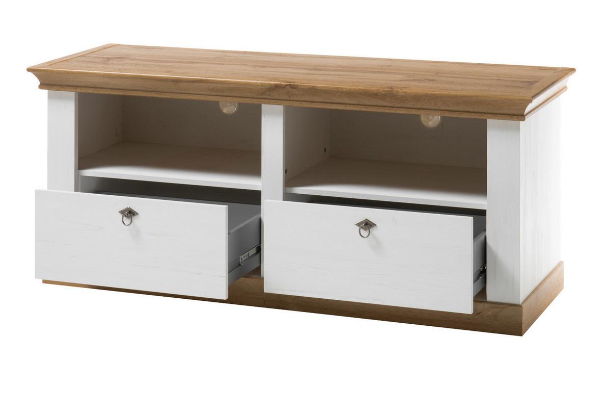 WOHNWAND 4-teilig weiß Pinie, Eiche Wotan 376 cm, Schrankwand im Landhaus-Stil - Silberfarben/Eiche Wotan, Glas/Holzwerkstoff (376/204/52cm) - Furn.Design