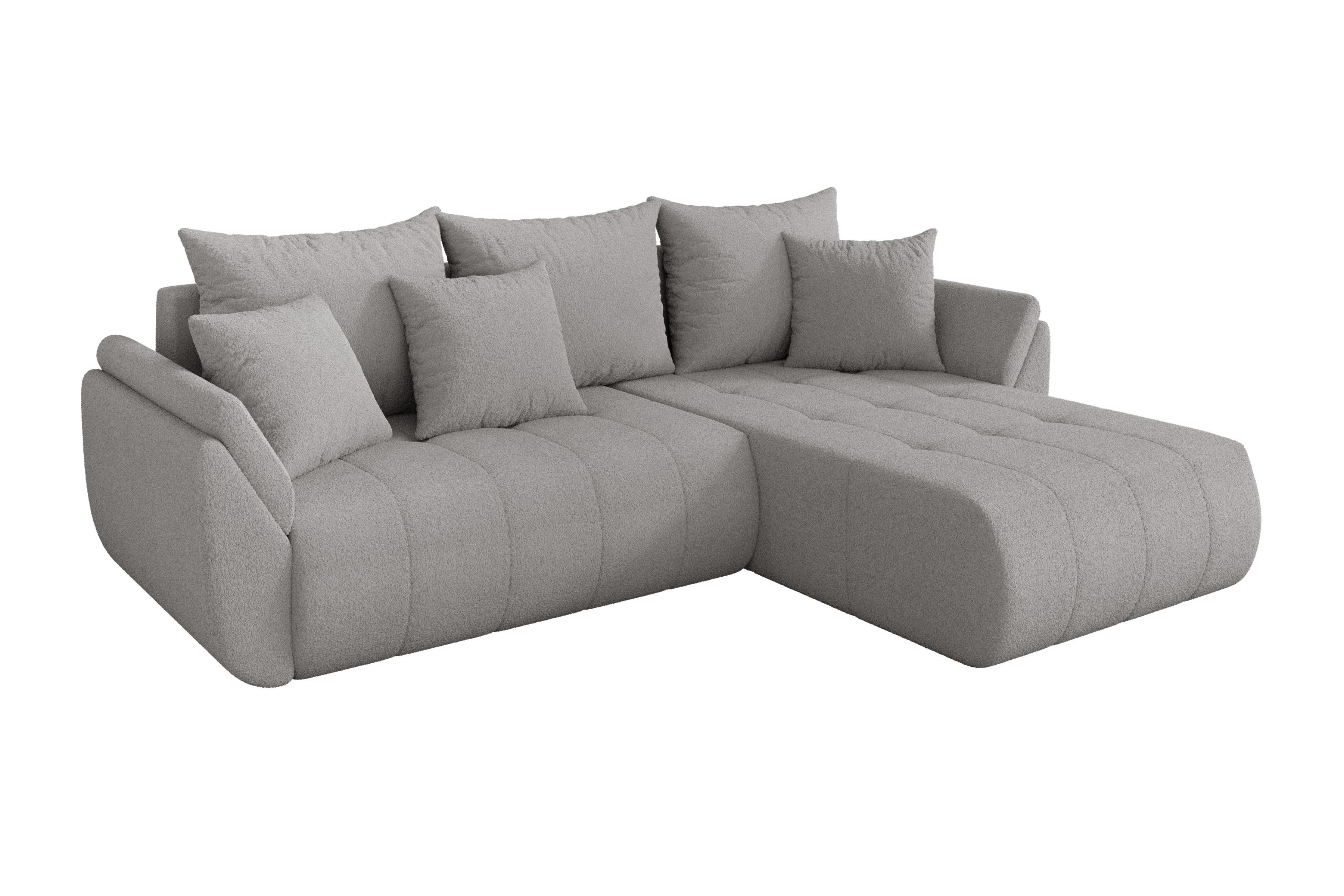 ECKSOFA mit Schlaffunktion Ottomane Rechts TOKO-L 277x194x86 Hellgrau Bouclé - Silberfarben/Hellgrau, Holzwerkstoff/Kunststoff (277/194cm) - ALTDECOR