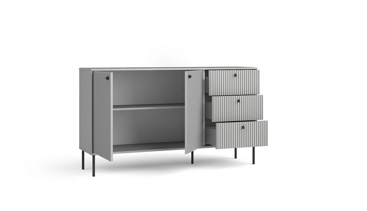 KOMMODE NIMB 156,2/89,2/40,5cm mit 3 Schubladen 2 Türen Grau - Grau, Holzwerkstoff (156.2/89.2/40.5cm) - MASSENO