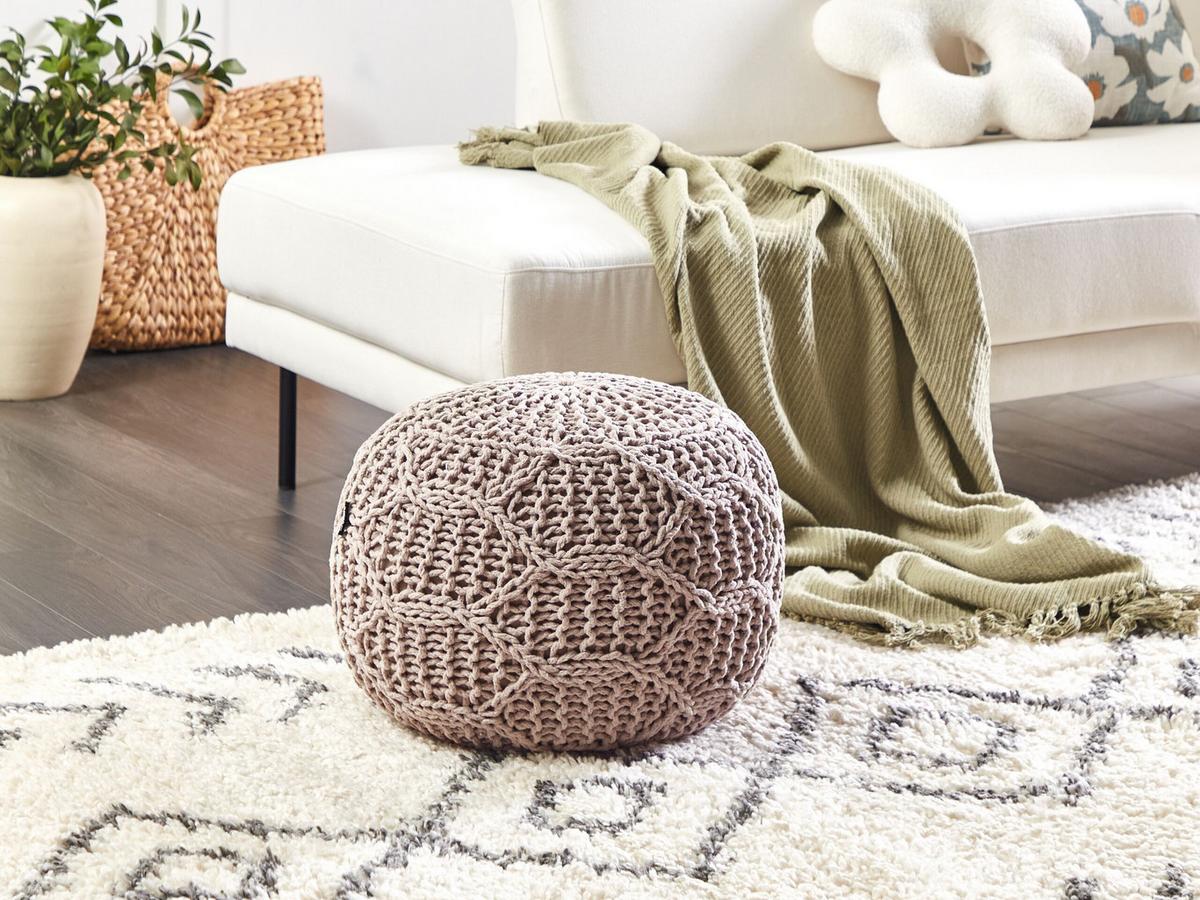 POUF Makramee Baumwolle Taupe Triman - Taupe, Textil (50/35/50cm) - Beliani