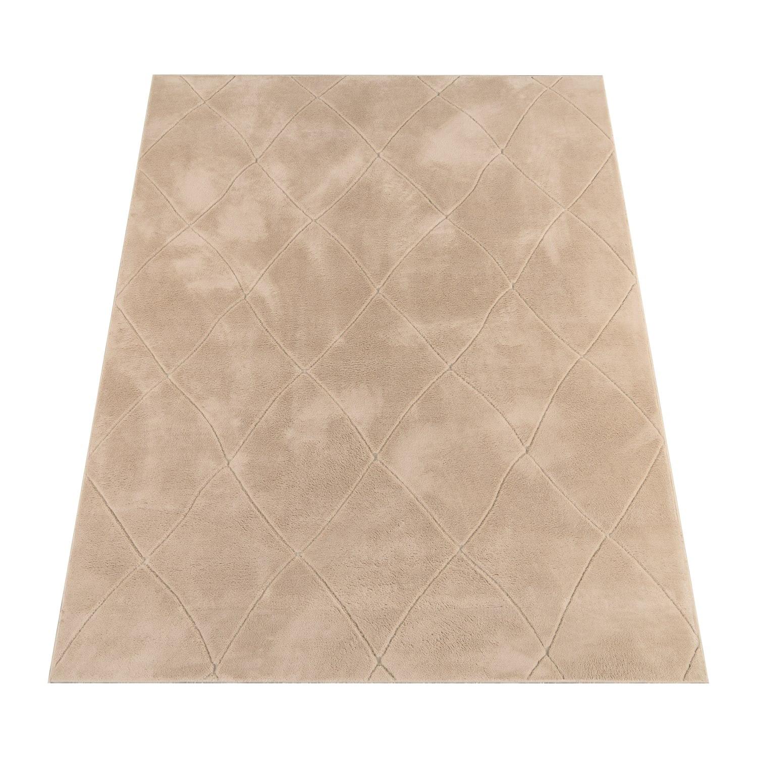 KURZFLORTEPPICH Waschbar, mit Rauten-Struktur, Beige, 60 x 100 cm - Beige, Textil (60/100cm) - KADIMA DESIGN