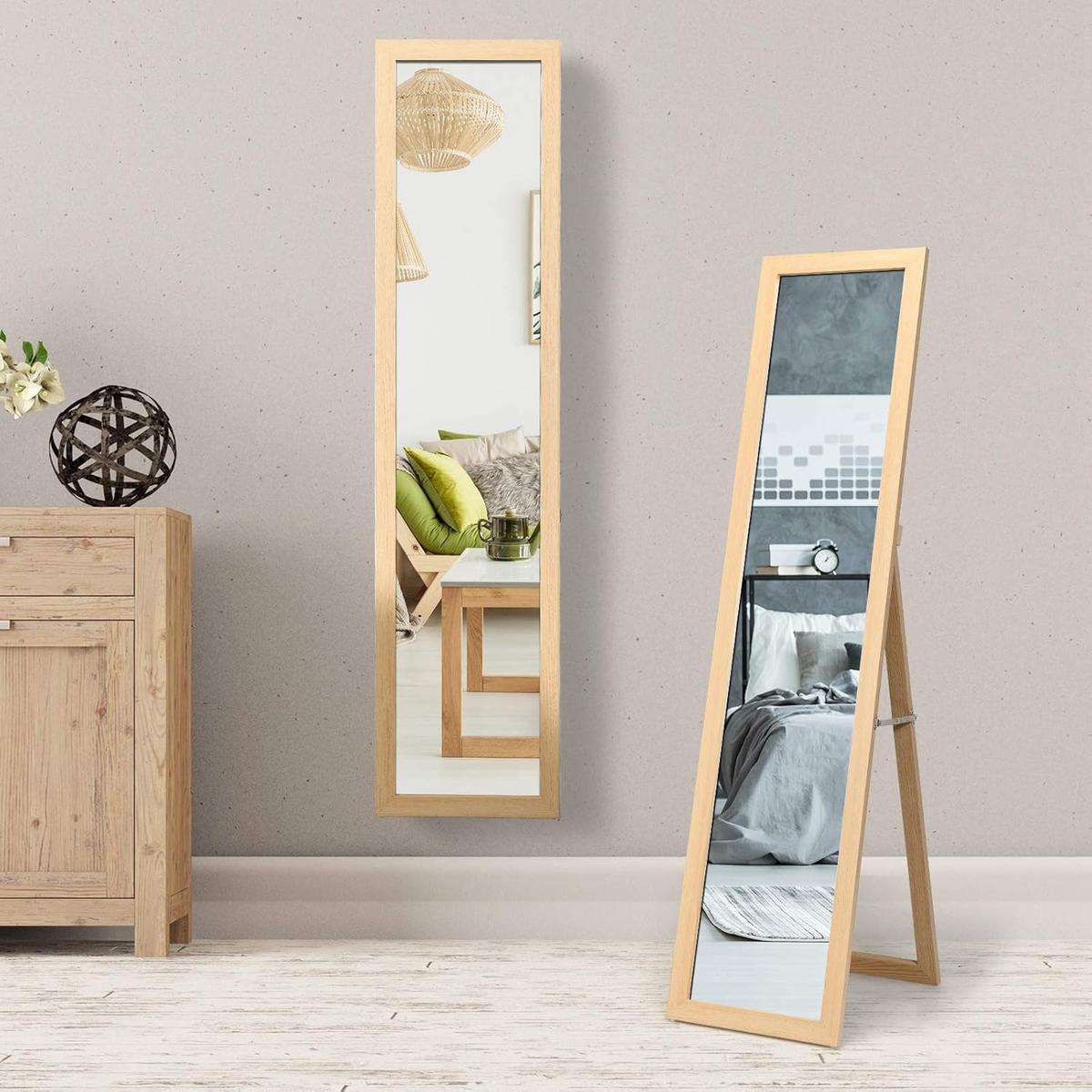 STANDSPIEGEL mit Holzrahmen Holz - Naturfarben, Glas (50/155/37cm) - COSTWAY