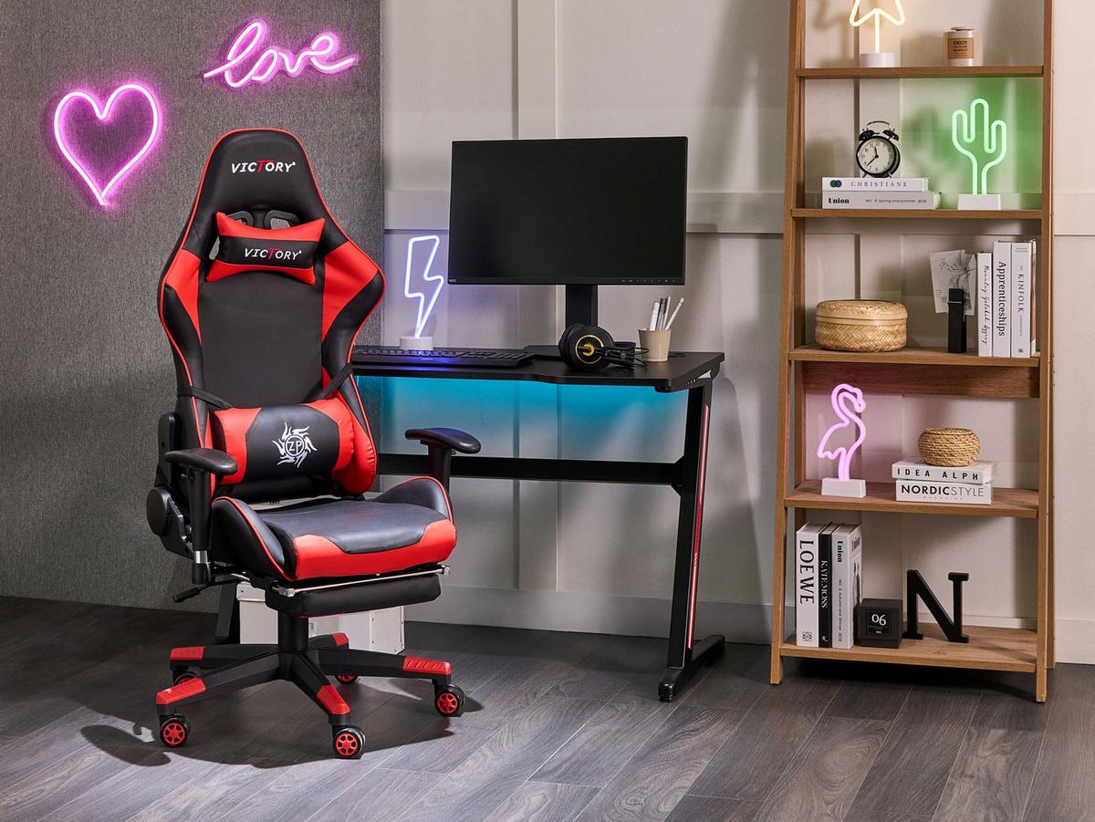 GAMINGSTUHL Kunstleder Schwarz/Rot Victory - Schwarz, Kunststoff/Textil (60/124/60cm) - Beliani