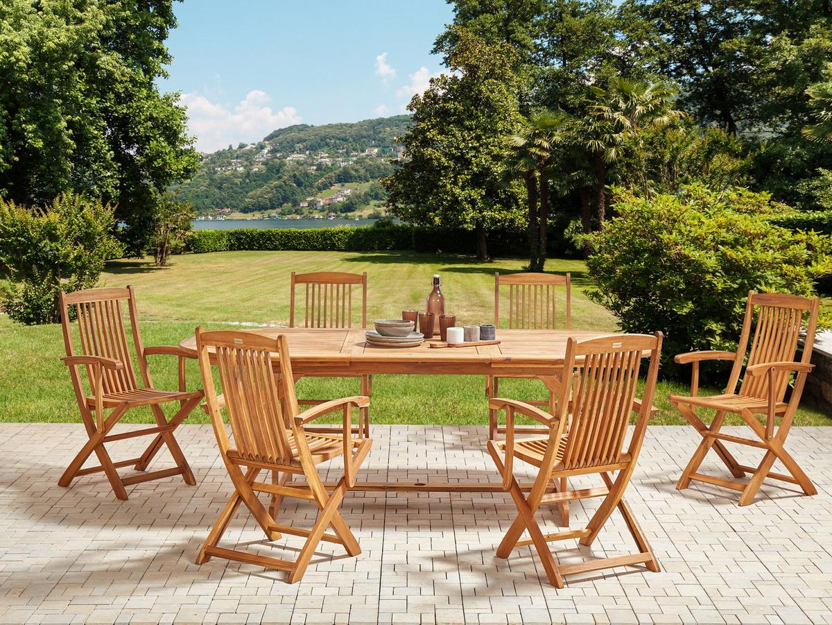 GARTENTISCH-SET 6-Sitzer Heller Holzfarbton Maui II - Hellbraun, Holz - Beliani