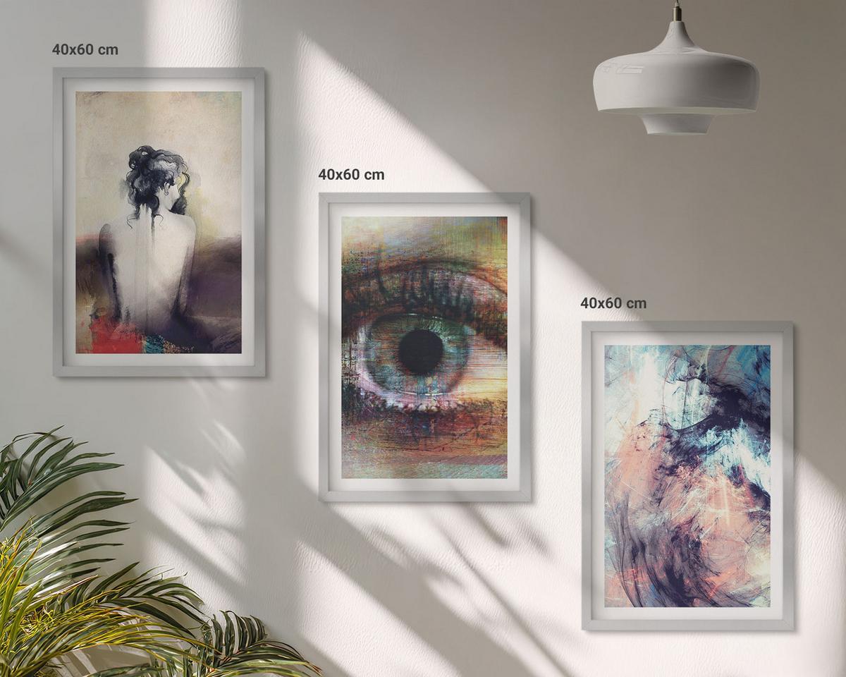 BILDER SET 3er Set - 40x60 cm Silberner Rahmen - Porträt einer Frau mit abstrakten Emotionen - Silberfarben, Kunststoff (40/60cm) - TULUP