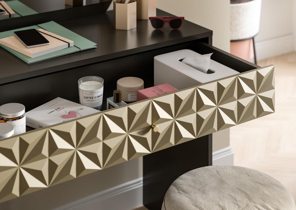 SCHMINKTISCH schwarz und gold 90 cm, Kosmetiktisch mit Spiegel - Goldfarben/Schwarz, Holzwerkstoff/Kunststoff (39/133/90cm) - Inn.Furn