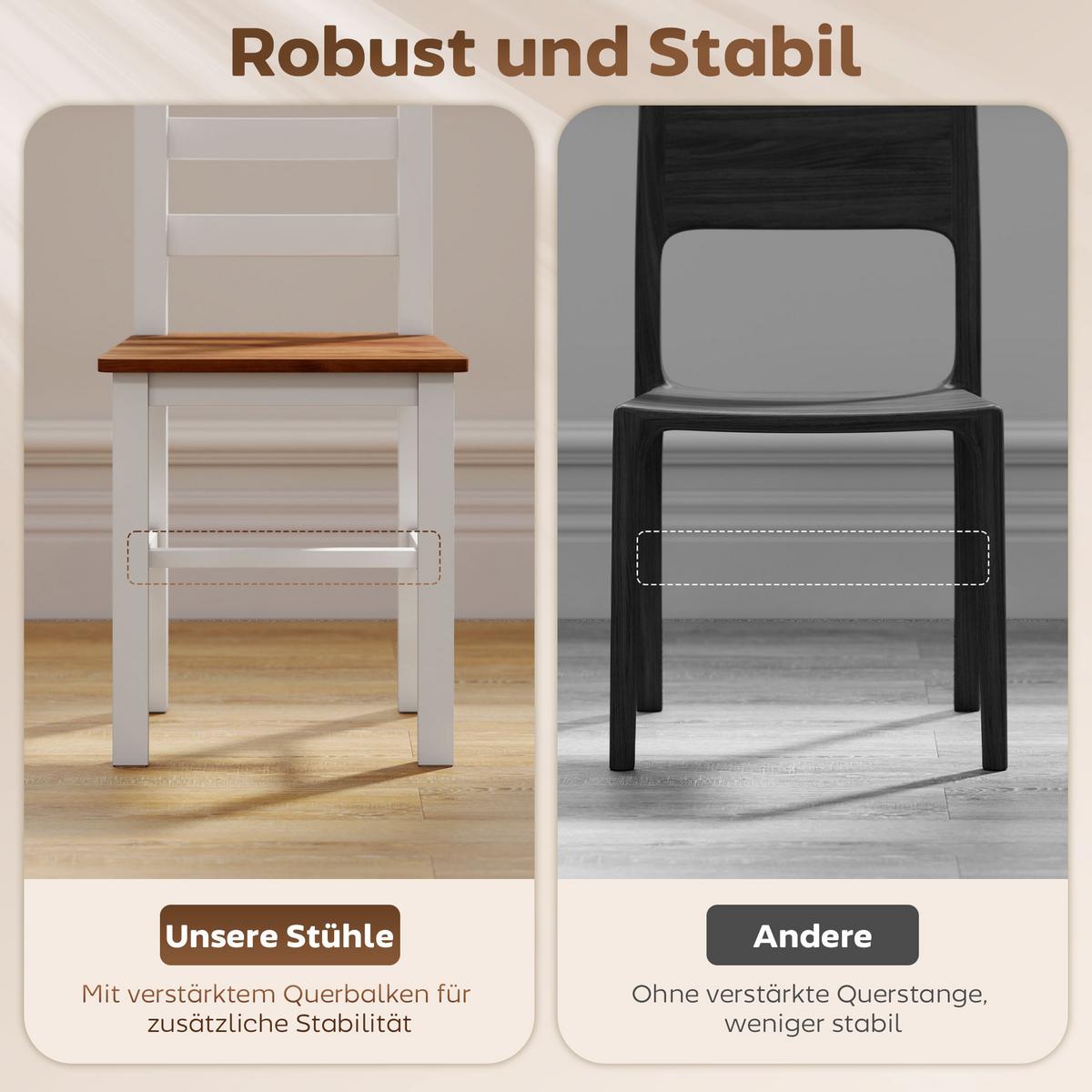 ESSGRUPPENSET, Esstisch, 4 Stühle, Esszimmerset, Kiefernholz, Braun+Weiß - Braun/Weiß, Holz (65/75/108cm) - HOMCOM