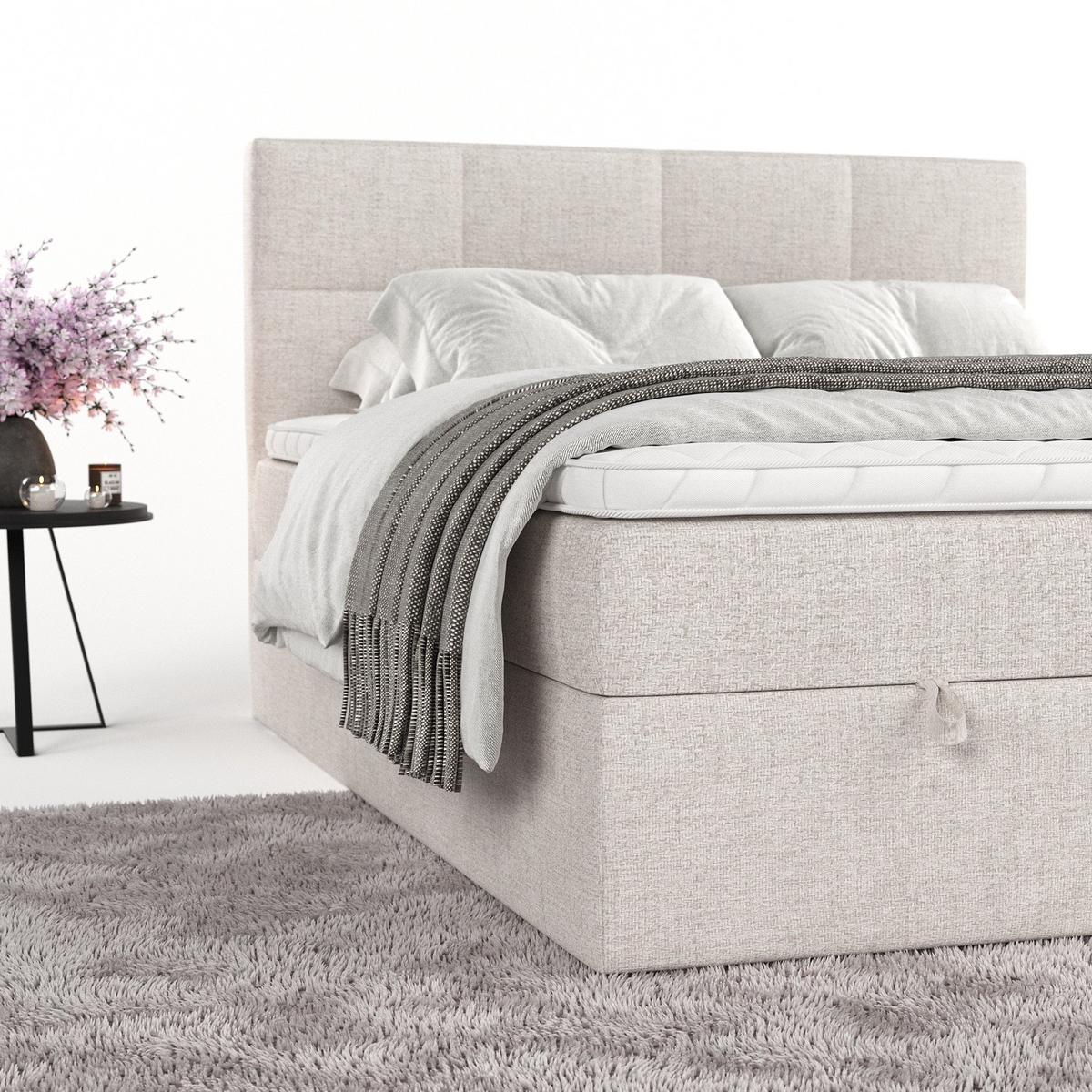 BOXBETT Velto 180/200 cm Hellbeige im Neve Stoff - Sandfarben/Schwarz, Holz/Holzwerkstoff (180/200cm) - AltaBeds