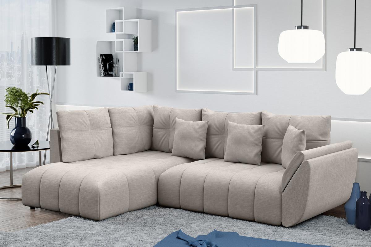 ECKSOFA L Form Corleone Beige 268/192/96 cm mit Schlaffunktion - Beige/Schwarz, Kunststoff/Textil (268/192cm) - AX Living