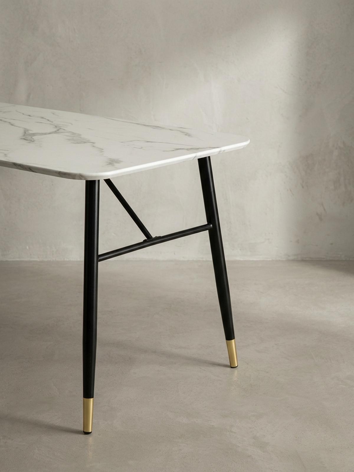 ESSTISCH Marmoroptik Metall Rechteckig Modern Klein, Weiß 200x90x76 cm - Goldfarben/Weiß, Holzwerkstoff/Metall (90/200/76cm) - KADIMA DESIGN