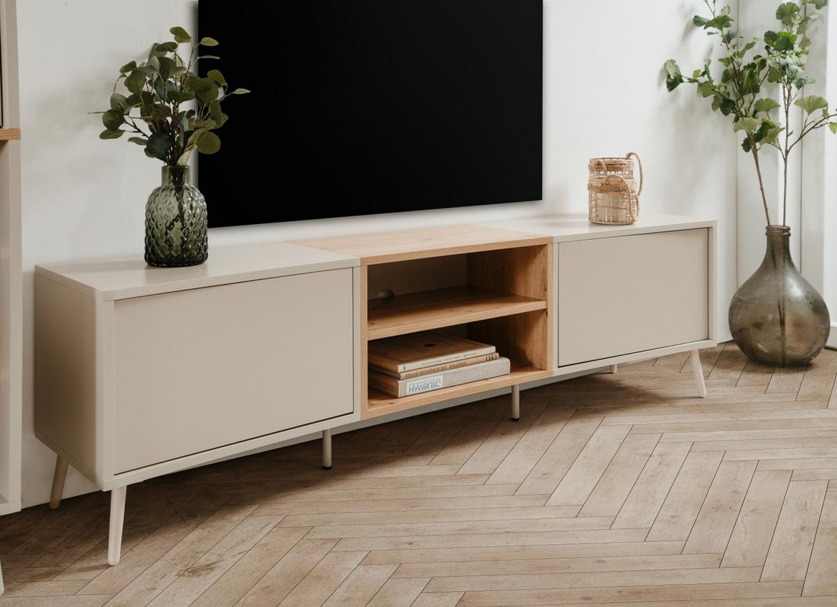 TV-LOWBOARD Kaschmir, Eiche Artisan 175 cm, TV Unterteil mit Push-to-Open - Kaschmir/Eiche Artisan, Holzwerkstoff (175/50/37.5cm) - Furn.Design