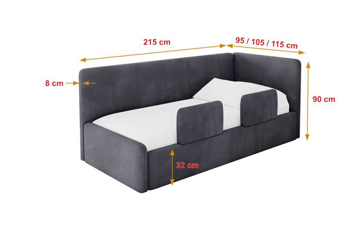 EINZELLBETT Jugendbett mit Bettkasten und Matratze H3/H4, Links - NORY 100x200 Dunkelgrau - Dunkelgrau, Holzwerkstoff/Textil (100/200cm) - ALTDECOR