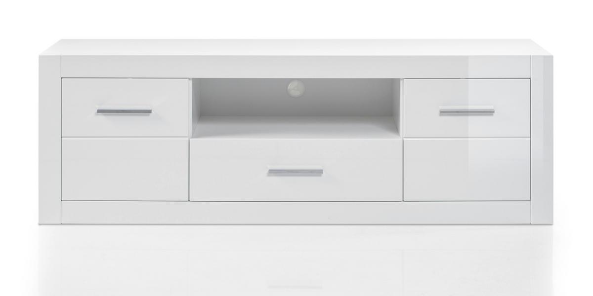 TV-LOWBOARD weiß Hochglanz, TV Unterteil Komforthöhe auf Rollen - Chromfarben/Weiß Hochglanz, Holzwerkstoff/Kunststoff (180/61/45cm) - Furn.Design
