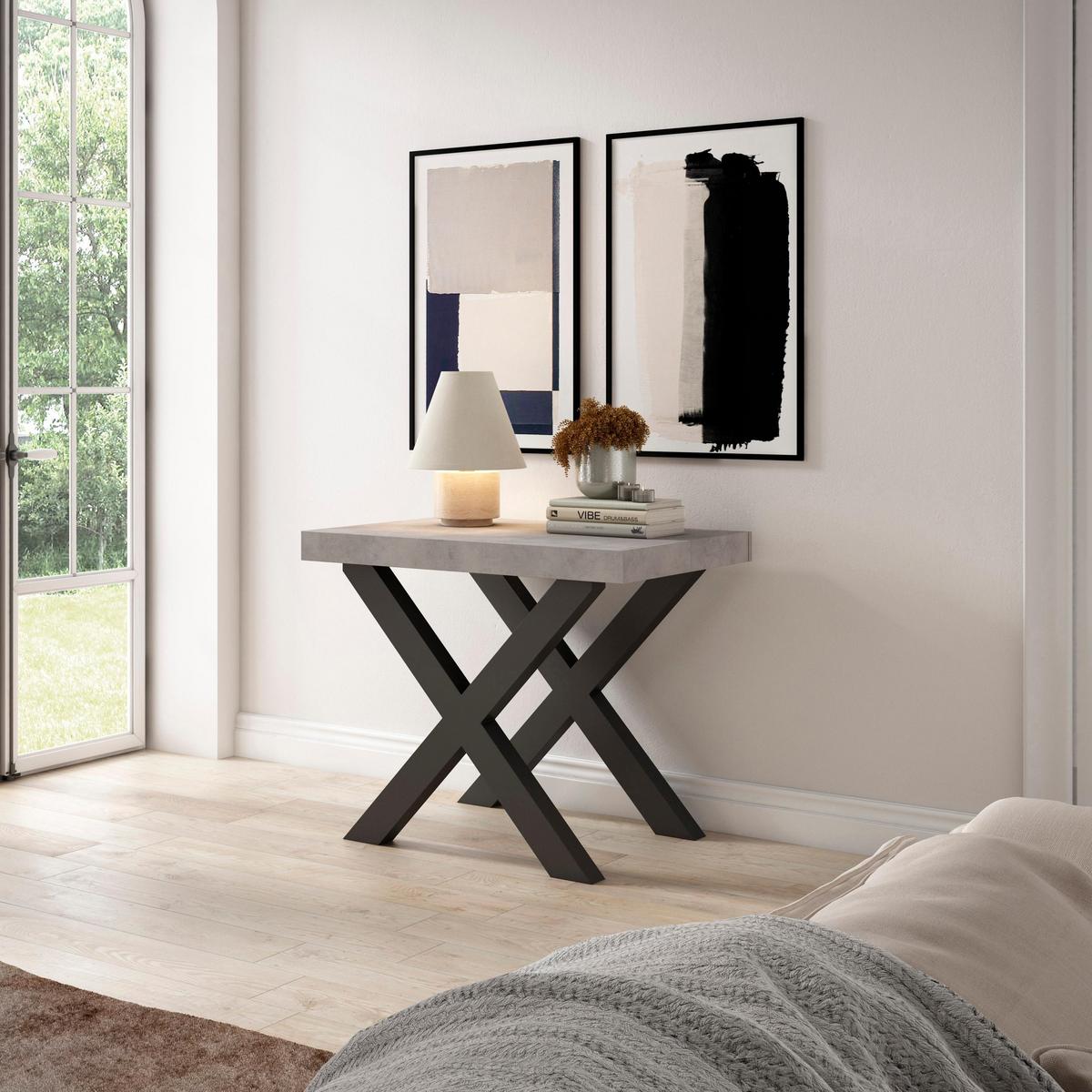KONSOLENTISCH ausziehbar 58 bis 180cm, für 8 Gäste, zementgrau, 90/58/73cm - Grau, Holzwerkstoff (90/180/73cm) - Skraut Home