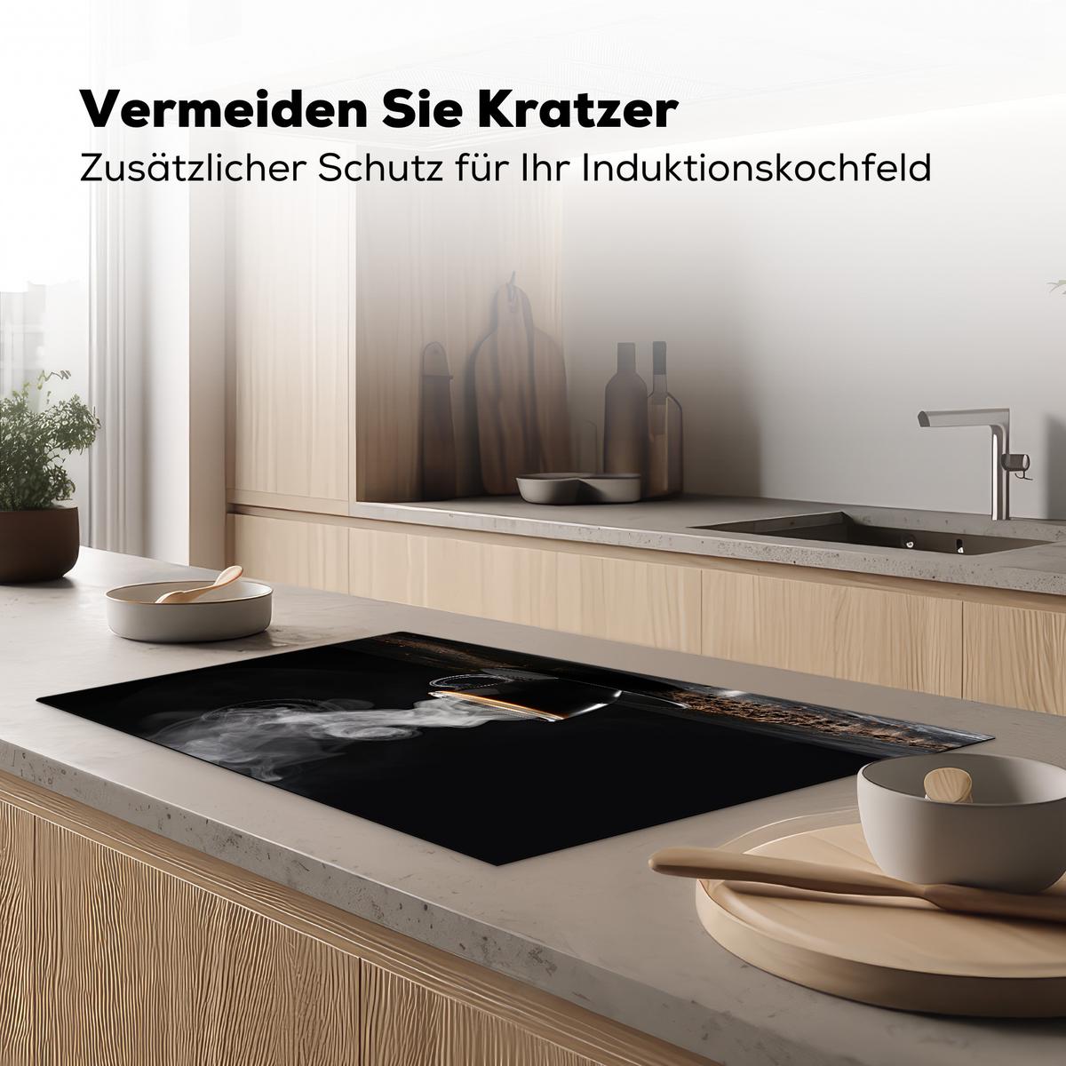 HERDABDECKPLATTE Kaffee - Schwarz - Bohnen - Heiß - Tasse Induktionsmatte 83x51 cm - Schwarz, Kunststoff (83/51.5/0.2cm) - MuchoWow