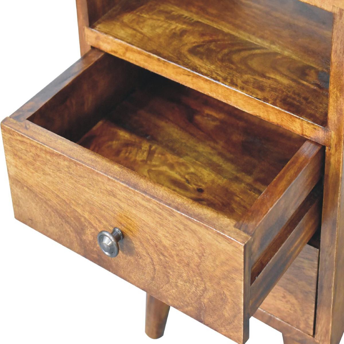 NACHTKASTEN Mini Klassisch Kastanie, 2 Schubladen und Offenes Fach, Dunkelbraun - Dunkelbraun/Messingfarben, Holz/Metall (30/50/30cm) - Artisan Furniture