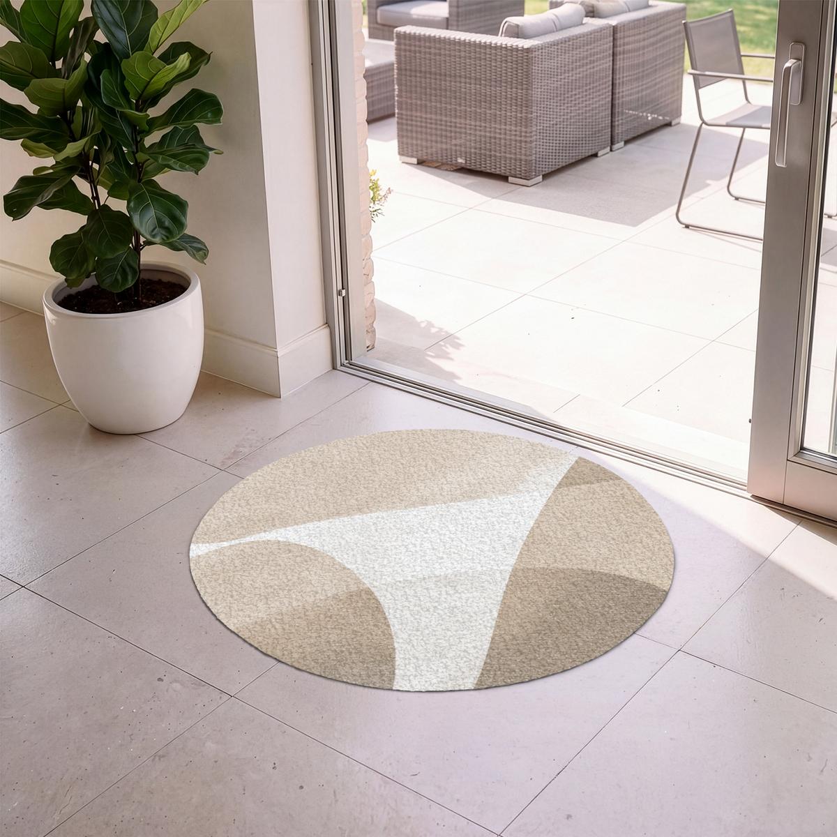 FUSSMATTE Glatte Oberflächen - Harmonisch - Wellenförmig Schmutzfangmatte 90x90 cm - Beige, Kunststoff (90/0.4cm) - MuchoWow