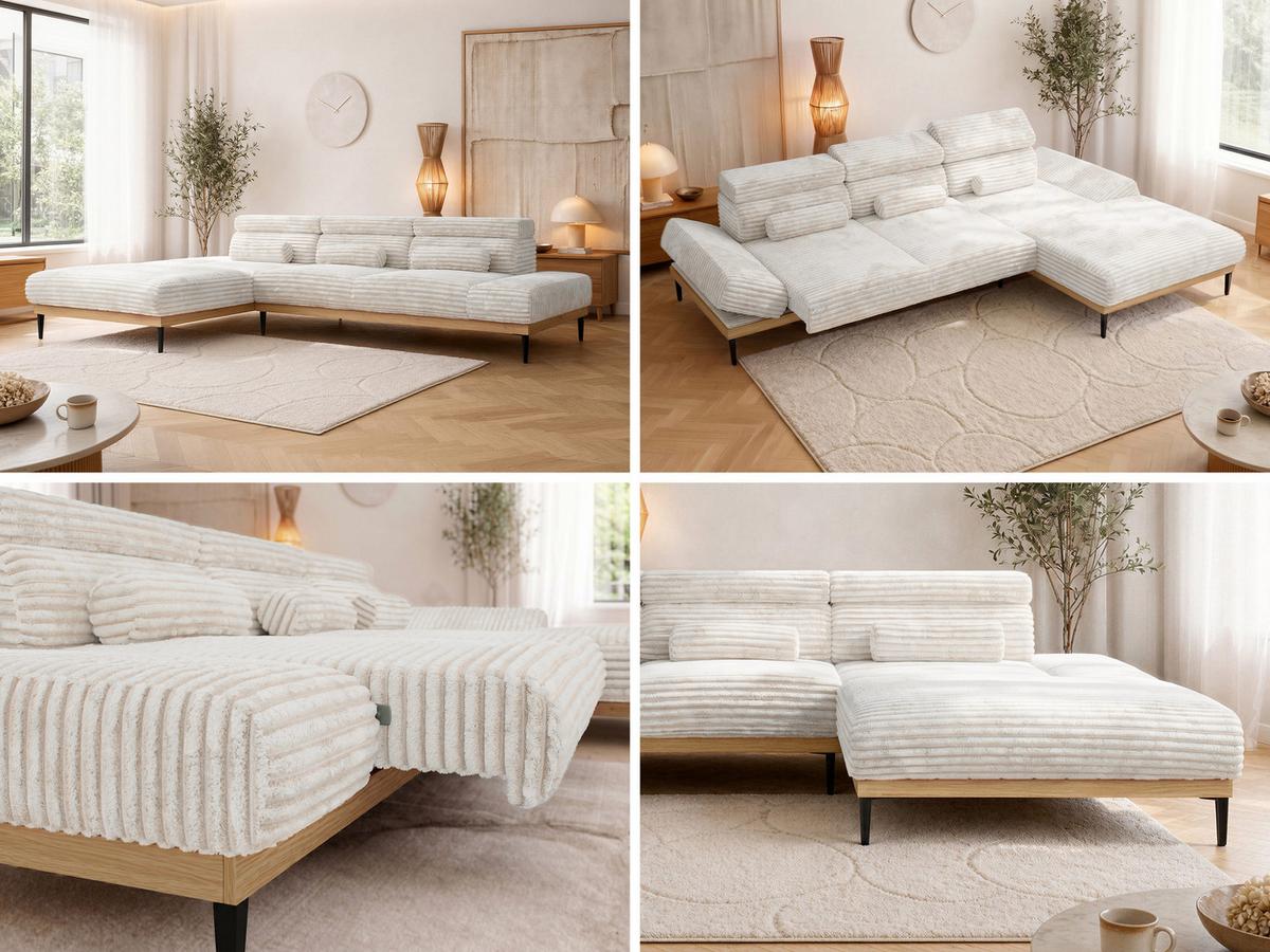 ECKSOFA PAVERO L - Beige Cord - Rechts Seite - Beige/Schwarz, Textil/Metall (316/205cm) - MKS