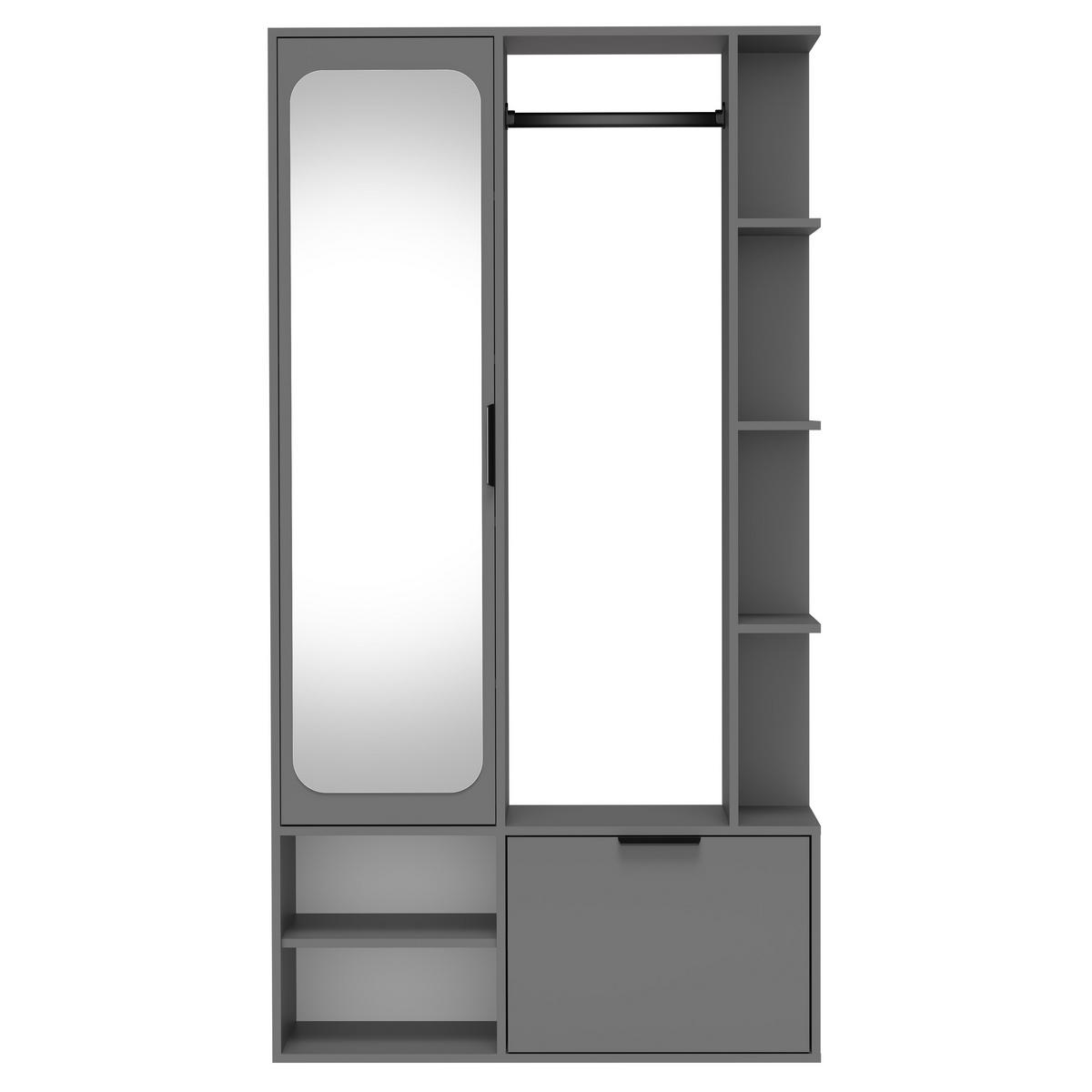 GARDEROBENSCHRANK Nemrut Grau 100/189/33 cm – Modern, mit Spiegel und viel Stauraum - Grau, Holzwerkstoff/Kunststoff (100/189.4/33cm) - AX Living