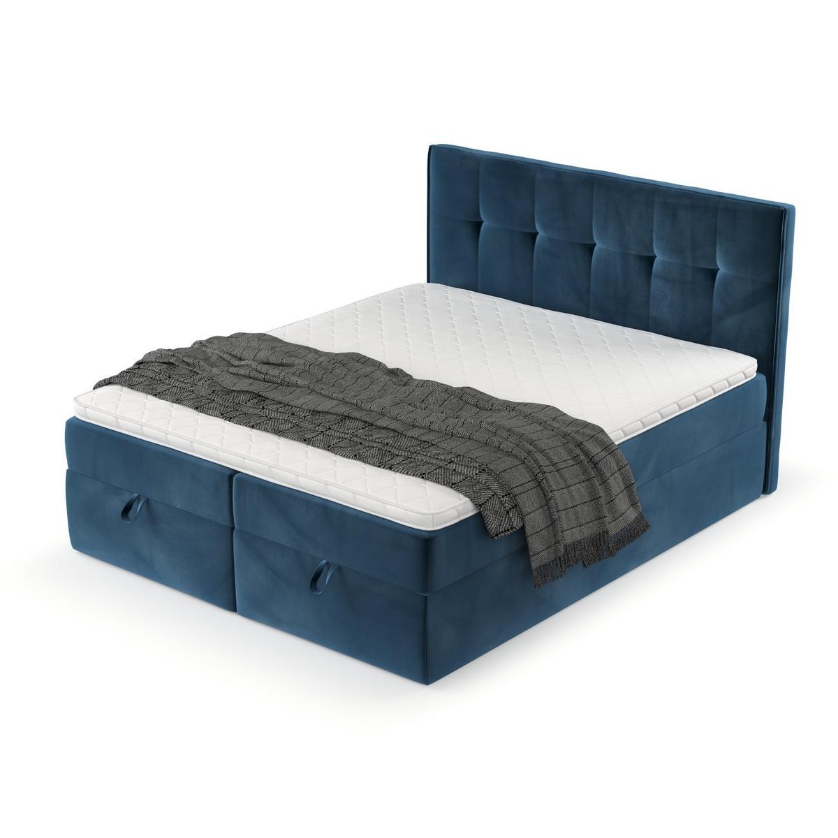 BOXBETT Tivra 160/200 cm Dunkelblau im Kronos Stoff - Schwarz/Dunkelblau, Holz/Holzwerkstoff (160/200cm) - AltaBeds