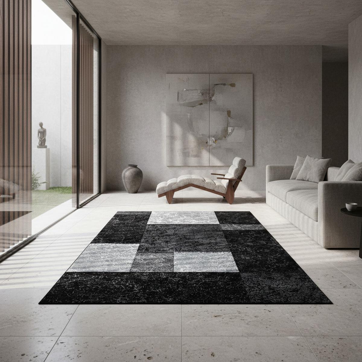 KURZFLORTEPPICH LATEMAR, kariert, Schwarz, 140 x 200 cm - Schwarz, Textil (140/200cm) - KADIMA DESIGN