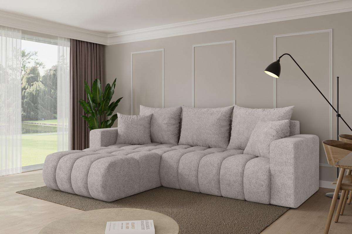 ECKSOFA mit Schlaffunktion Ottomane Links MILA-L-v1 277x195x86 Hellgrau Velours - Hellgrau/Schwarz, Holzwerkstoff/Kunststoff (277/194cm) - ALTDECOR
