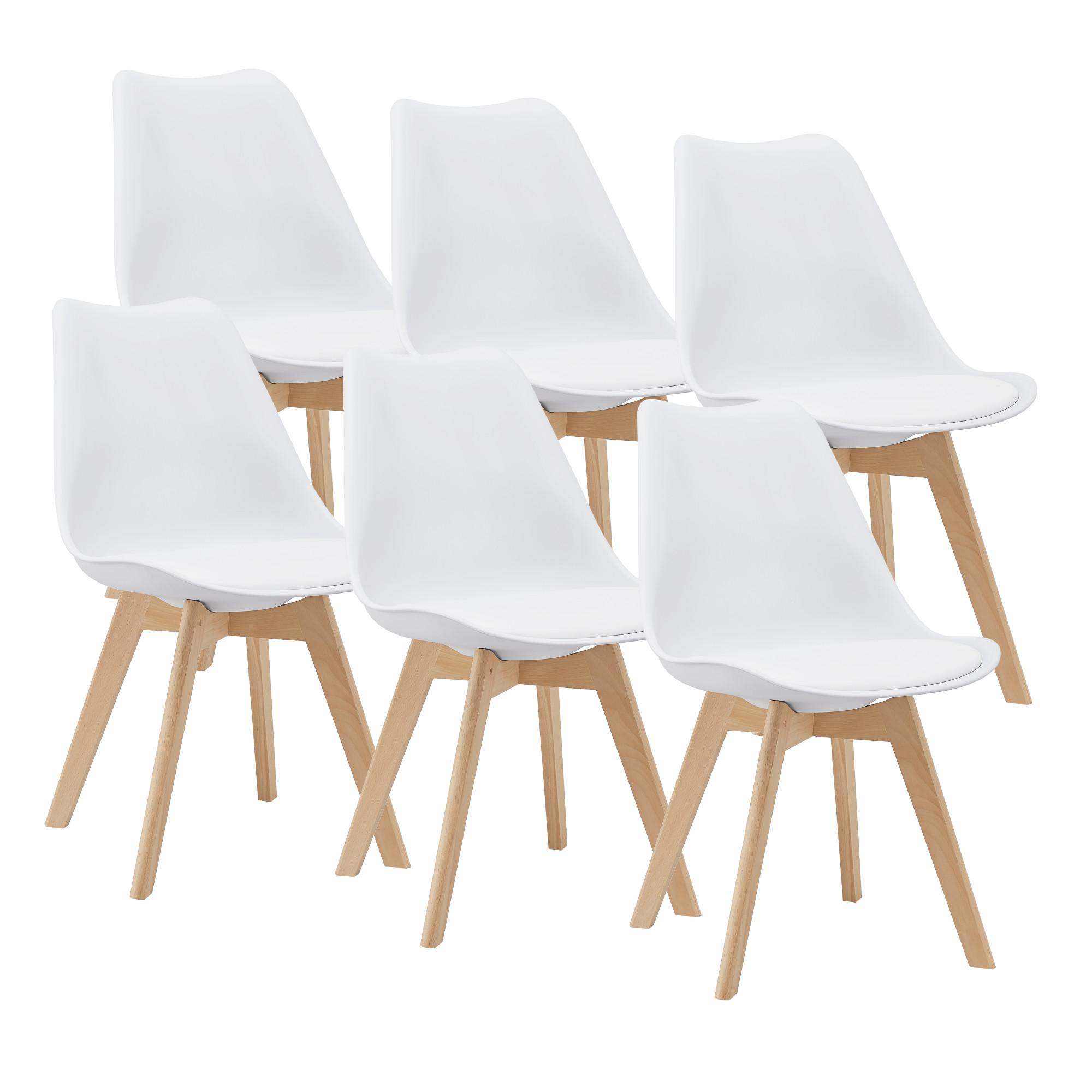 ESSZIMMERSTUHL-SET 6 TLG. Fläten - Weiß, Leder (49/81/57cm) - [en.casa]