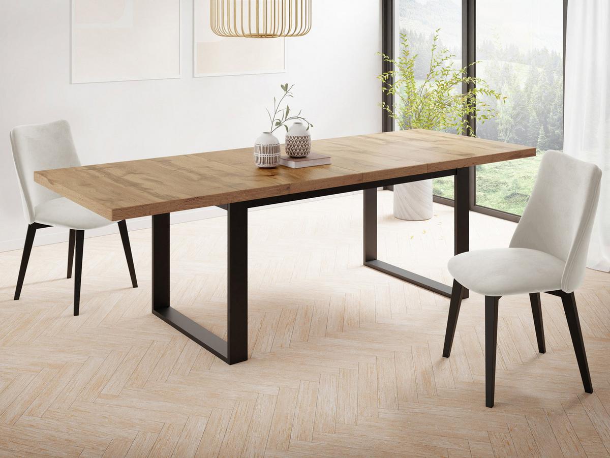 ESSTISCH Valentino rechteckig ausziehbar, Wotan Eiche 160/240/90/75 cm - Eiche Wotan/Schwarz, Holzwerkstoff/Metall (90/240/75cm) - WFL GROUP