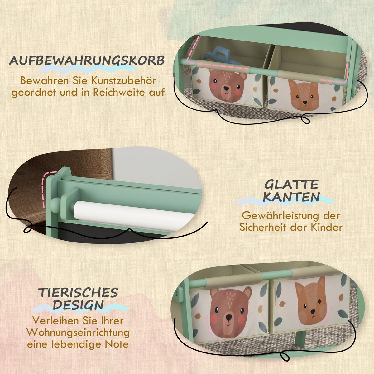 KINDERTAFEL, 3 in 1 Kinder Staffelei, Doppelseitige Standtafel mit Papierrolle - Grün, Holzwerkstoff (46.5/93/54cm) - AIYAPLAY