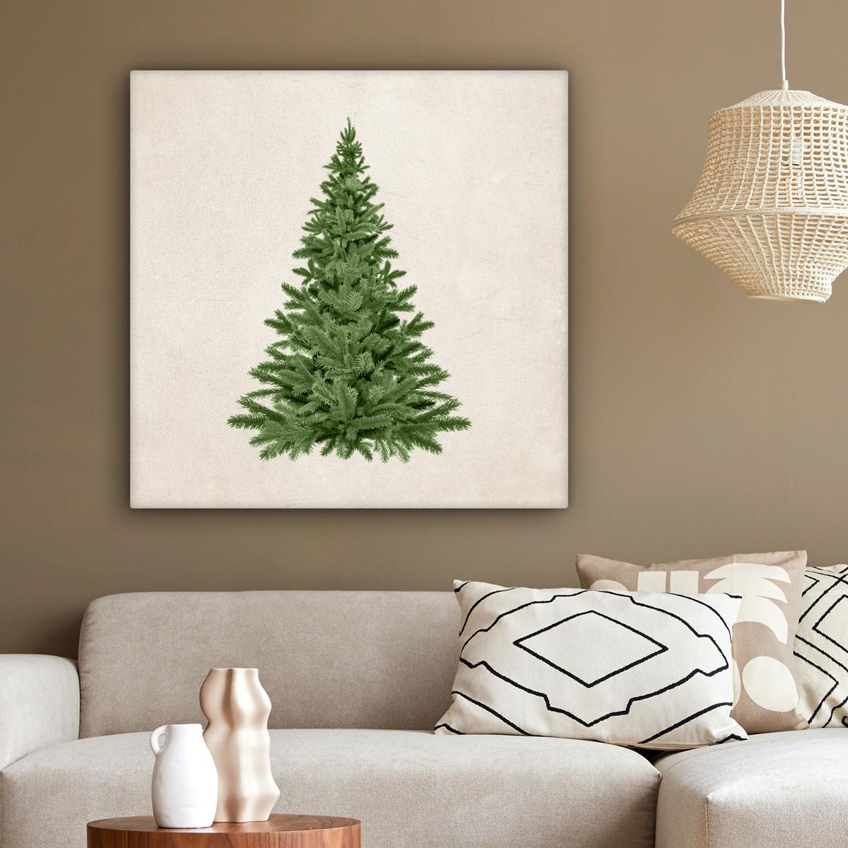 LEINWANDBILD Weihnachtsbaum - Grün - Weihnachten - Feiertage Deko Groß 90x90 cm - Olivgrün, Textil (90/90cm) - MuchoWow