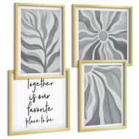 BILDER SET 4er Set - 50x50 cm & 40x60 cm Goldrahmen - Illustrationen mit floralen Pastellmustern - Goldfarben, Kunststoff (50/50cm) - TULUP
