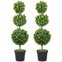 KUNSTPFLANZE BUCHSBAUM 2ER-SET Grün - Schwarz/Grün, Kunststoff (100cm) - HOMCOM