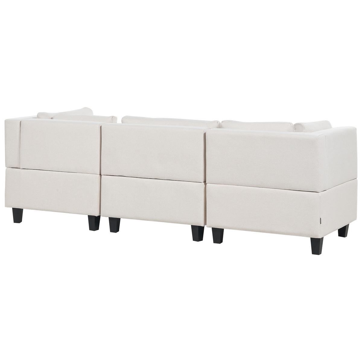 3-SITZER-SOFA Leinenoptik hellbeige mit Ottomane Unstad - Beige/Schwarz, Textil (228/72/76cm) - Beliani