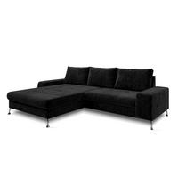 ECKSOFA L Form Artemia Schwarz Samt 275/192/81 cm – modernes Sofa fürs Wohnzimmer L - Silberfarben/Schwarz, Textil/Metall (192/275cm) - AX Living