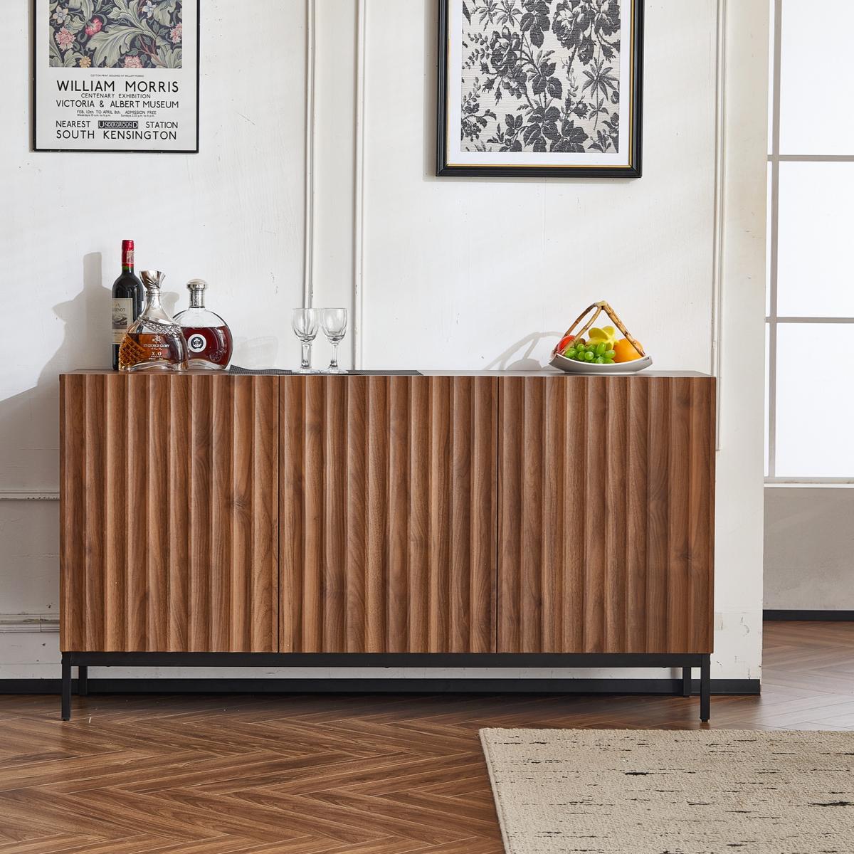 SIDEBOARD mit 2 verstellbaren Regalen und Wellen-Tür-Design - Braun, Holzwerkstoff/Metall (150/80/40cm) - Urban Meuble