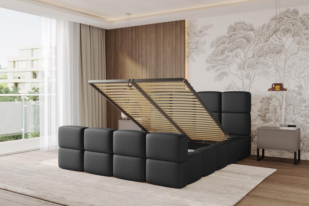 POLSTERBETT mit Bettkasten und Lattenrost, Bett mit Matratze H3/H4, Kopfteil, Boxbett, Doppelbett mit Stauraum - NATA-Z 120x200 Schwarz - Schwarz, Holzwerkstoff/Textil (120/200cm) - ALTDECOR