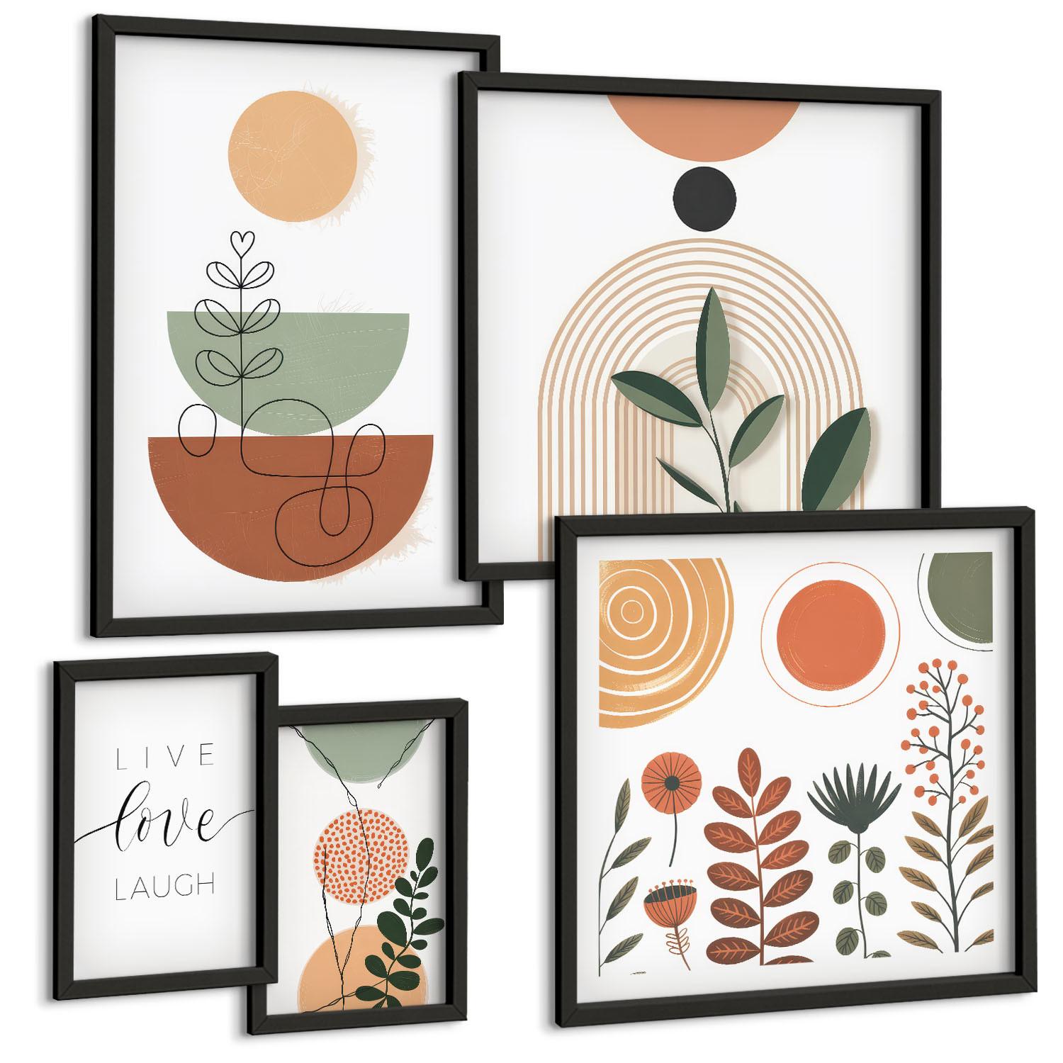 BILDER SET 5er Set - 50x50 cm & 20x30 cm & 40x60 cm Schwarzer Rahmen - Abstrakte Berglandschaften - Schwarz, Kunststoff (40/60cm) - TULUP