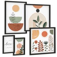 BILDER SET 5er Set - 50x50 cm & 20x30 cm & 40x60 cm Schwarzer Rahmen - Abstrakte Berglandschaften - Schwarz, Kunststoff (40/60cm) - TULUP
