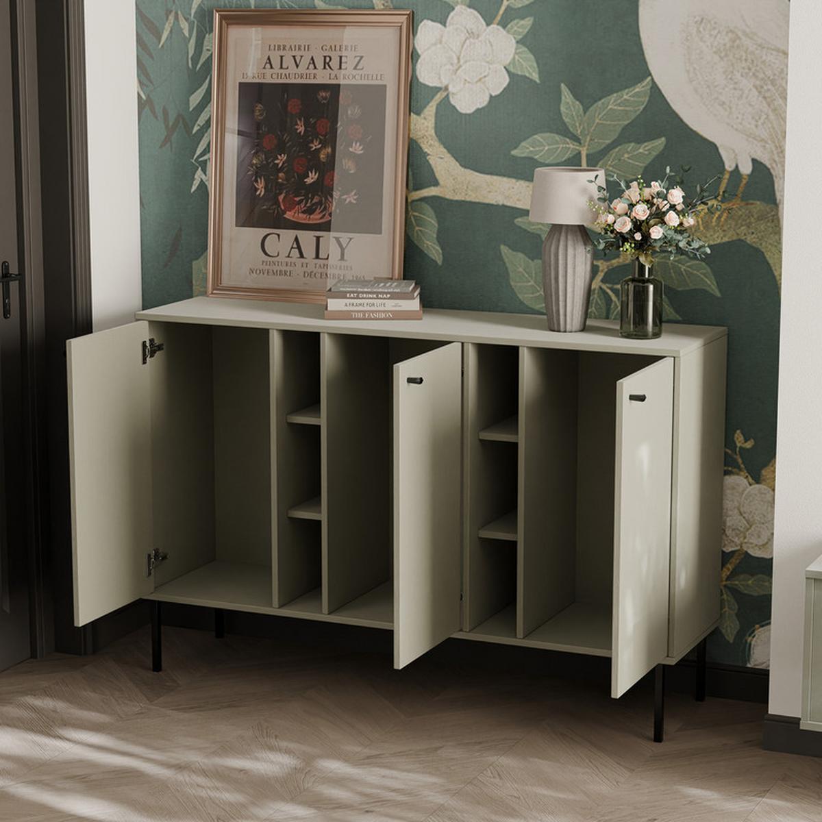 KOMMODE FLOW 157/41/95 cm, Eukalyptus - Eukalyptusholzfarben, Holzwerkstoff/Metall (157.7/95/40.8cm) - Idohome