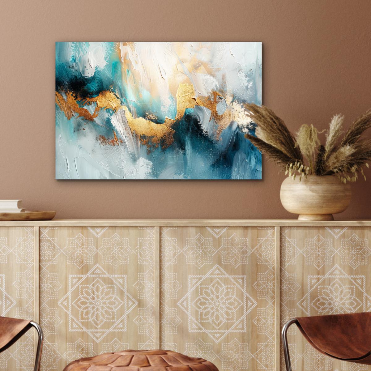 METALLBILD Abstrakt - Kunst - Gold - Blau Wandbild 60x40 cm - Petrol, Metall (60/40cm) - MuchoWow