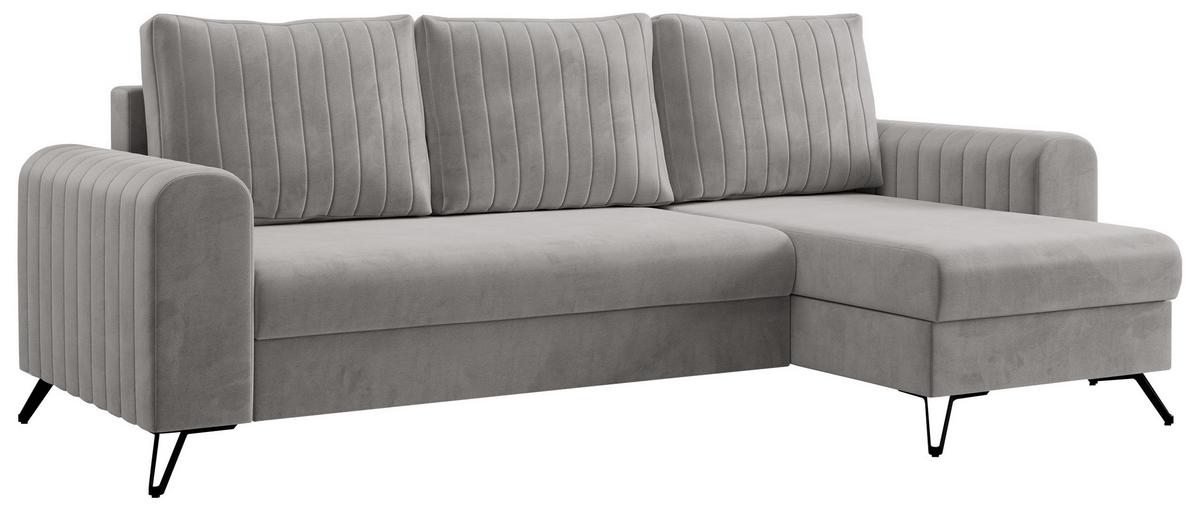 ECKSOFA Axel Velvet Hellgrau - Hellgrau/Schwarz, Textil/Metall (242/140cm) - MKS