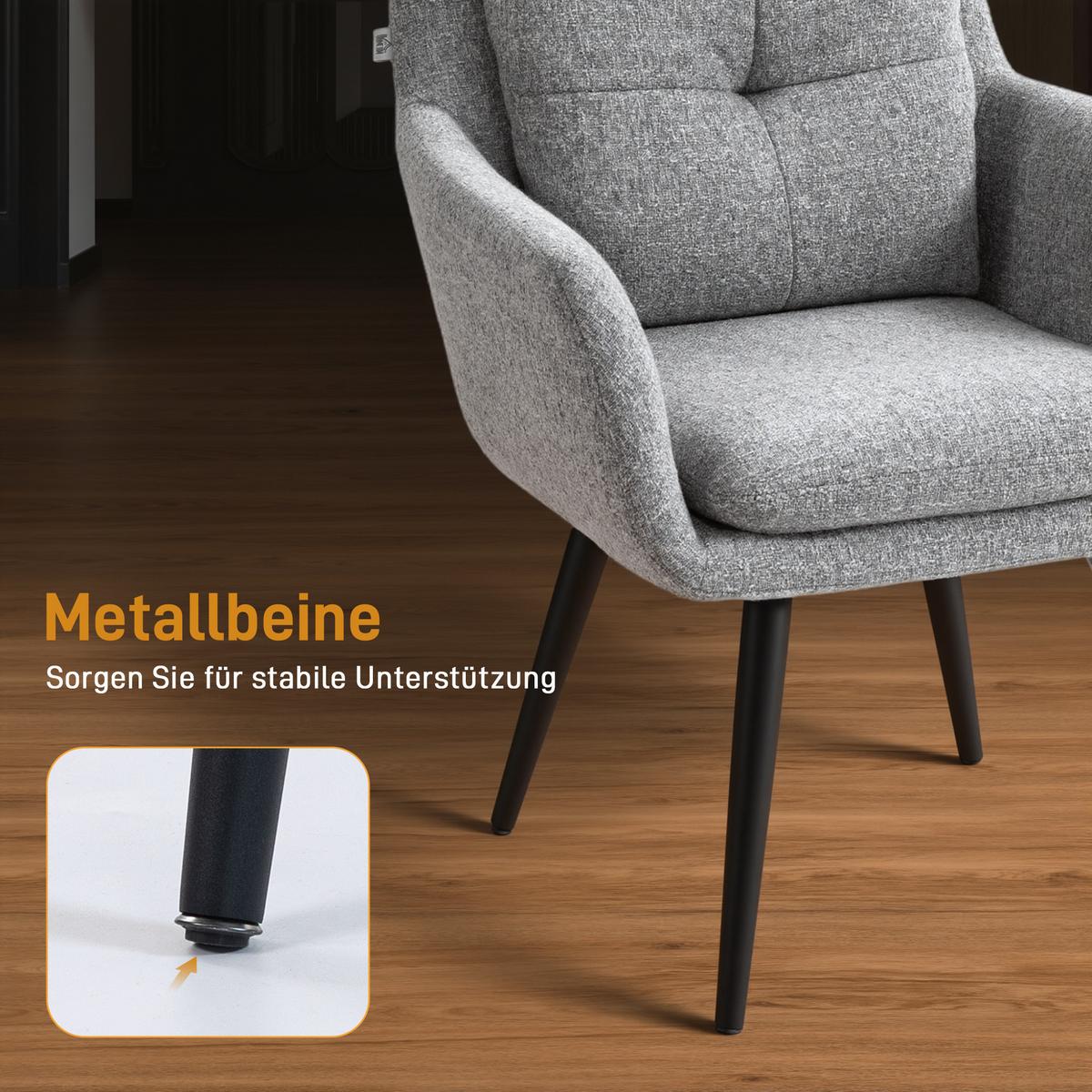 LOUNGESESSEL Polyester Metall Hellgrau - Hellgrau/Schwarz, Textil/Metall (65/86/72cm) - HOMCOM